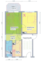 Beispiel für eine 2-Raum WE in der Glück-auf-Str. oder Bahnhofstr. vom Bautyp Q6 (alle angegebenen Maße sind ca. Angaben)